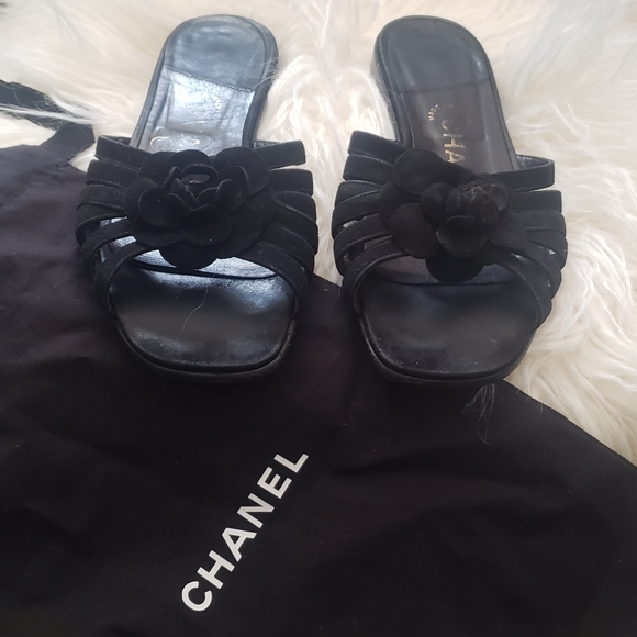💎CHANEL CAMELLIA FLOWER BLACK LEATHER SANDALS | SIZE EU 36 US 6 - Picture 6 of 12